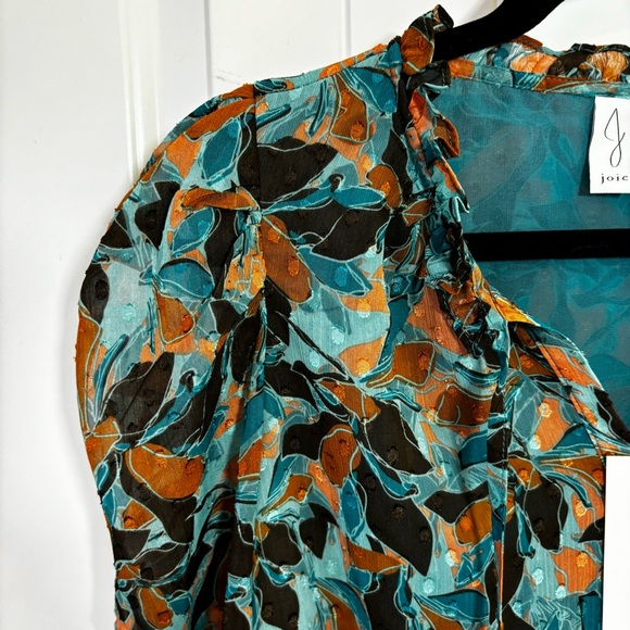 Joie Tie Front Balloon Sleeve Paisley Print Peasant Blouse Teal Brown NWT - S - Picture 2 of 8